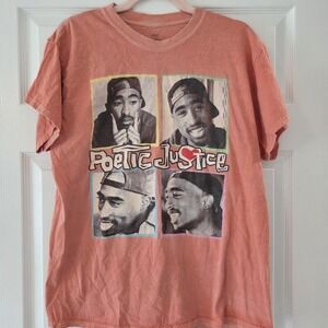 Poetic Justice Tupac Graphic T-Shirt Peach Garment Dyed 2Pac Movie Tee Size S/M